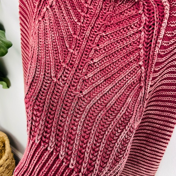 Free People Chunky Knit Sweetheart Sweater In Dark Wash Burgundy Red - Picture 8 of 8